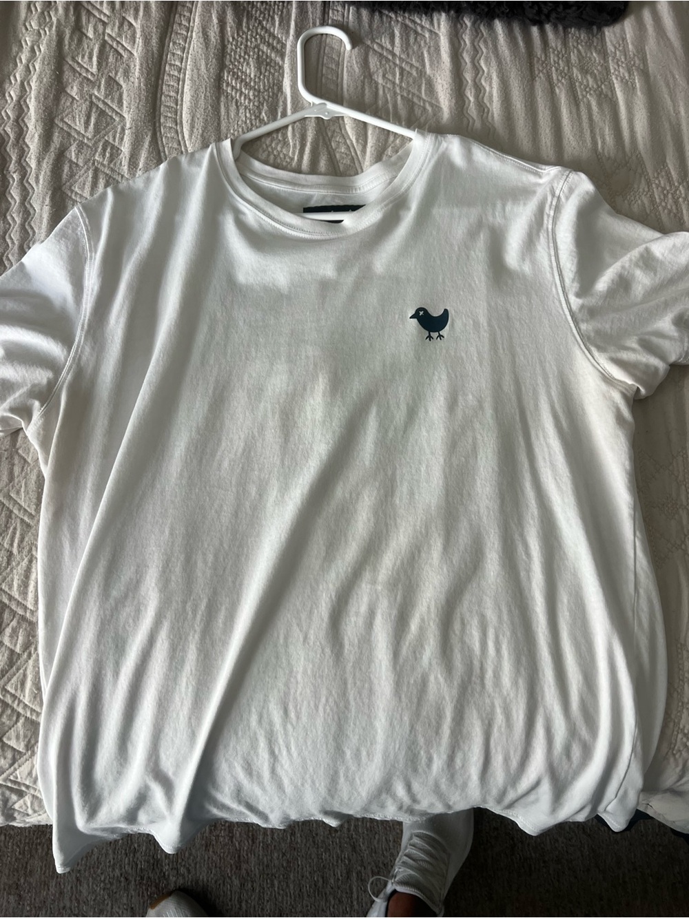 Bad Birdie White Short Sleeve Tee with Navy Bird Logo